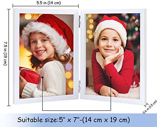 Lazykitty 5X7 Double Picture Frame Vertical - Reinforced Mdf, Real Glass Faces, Stainless Steel Hinged, Multi-Angle Foldable, Standing On Tabletops - White #TOP6