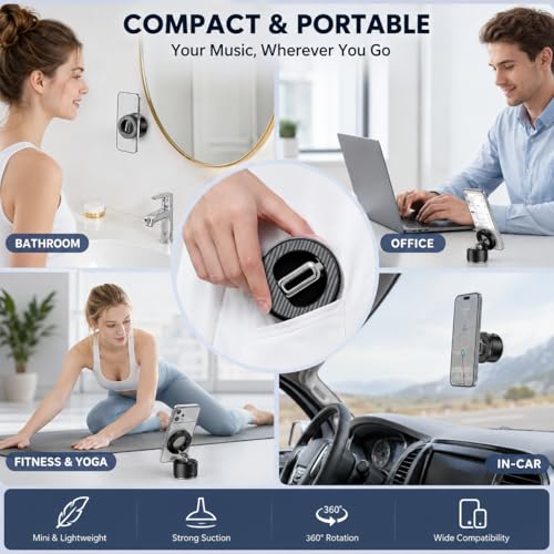 TGWUZZ 2-in-1 Magnetic Golf Cart Phone Holder & Bluetooth Speaker, Strong Suction Cup Mount for Cars, Home & Outdoors, HD Stereo Sound Golf Accessories Golf Gifts for Men & Women (Black) — view 4