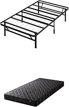 Zinus SmartBase Bed Frame, Black + 5.9 inches 15 cm, Basic Pocket Coil Mattress, Black, Single, Soundproofing, Pipe, Storage Space, No Tools Required, Easy Assembly