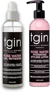 tgin Rose Water Curl Refresher and Rose Water Hydrating Styling Lotion Duo - Natural Hair - Braids - Loc Spray - Curly, Wavy, Kinky, Protective Styles - 8 Oz each