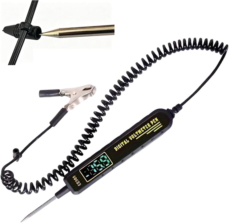 Bolígrafo probador de voltaje digital automotriz, probador de circuito de CC de 3-120 V con pantalla LED, luz de prueba bidireccional para auto, camión, motocicleta, prueba de fusible/generador/polaridad, sonda resistente con cable de resorte
