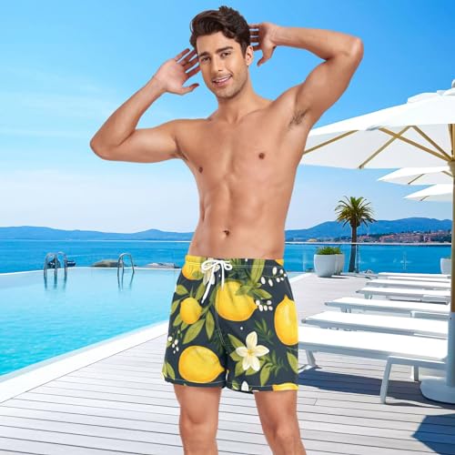 Mens Swim Trunks Quick Dry Swim Shorts, Lemon Beach Shorts with Compression Liner, Swimwear Bathing Suit4