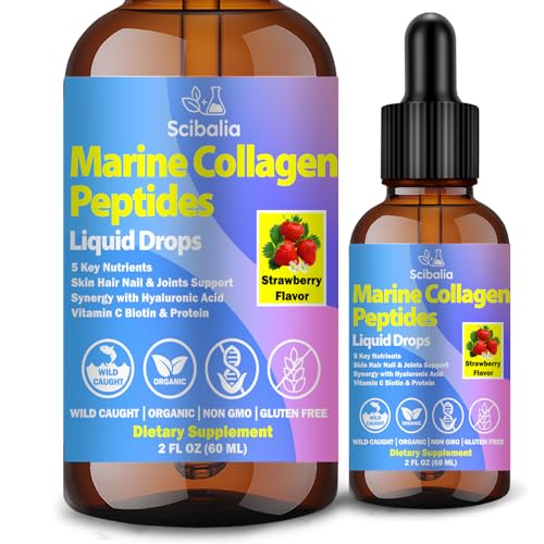 Marine Collagen Peptides Liquid Drops Hydrolyzed Multi Type I & III Collagen w. Hyaluronic Acid Biotin Vitamin C for Joint Skin Hair & Nail Liquid Marine Collagen High Absorption for Women Men