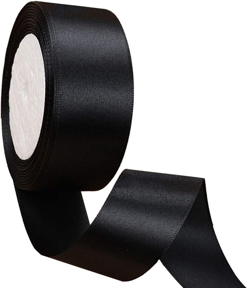 Black Satin Ribbon, 2.5cm Wrapping Ribbon 22m Satin Ribbon Rolls Wedding Decor Wreath Baby Shower Hair Bow DIY Bows Bouquet Gift Wrapping