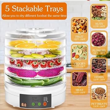 Commercial Food Freeze Dryer Machine, 350W Digital Display Dehydrator for Fruits, Vegetables & Meat, 5 Trays, Rapid Drying, Multi-Functional Home Use, 220V