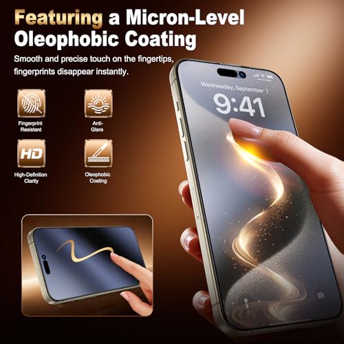 Image of UniqueMe for iPhone 15 Pro Max Matte Screen Protector - 6.7 inch - 2 Pack | HD,Smooth Matte Finish,9H+ Tempered Glass,Anti-Glare, Anti-Fingerprint, Bubble Free, Easy to Install
