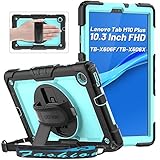 SEYMAC Funda para Lenovo Tab M10 Plus de 10.3 pulgadas, resistente a los golpes, con soporte giratorio de 360 grados, protector de pantalla integrado, correa para el hombro para Lenovo Tablet M10 Plus 10.3, color azul claro