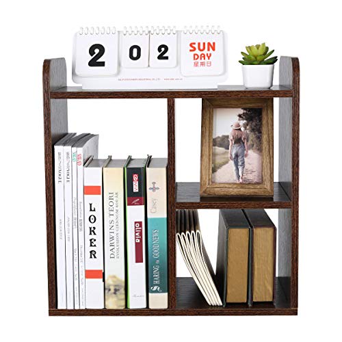 Pag Desktop Shelf Freestanding Wood Small Bookshelf Desk Supplies Organizers And Accessories Storage Display Rack Office Decor For Women, Brown #TOP3