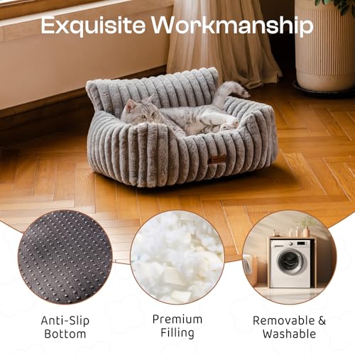 MEWOOFUN Hundesofabett - Katzenbetten für Hauskatzen Weich und Flauschig, Katzensofabett Kleines Hundebett für Hunde und Katzen, Beruhigendes Hundebett (Grau, 61x48x30cm)
