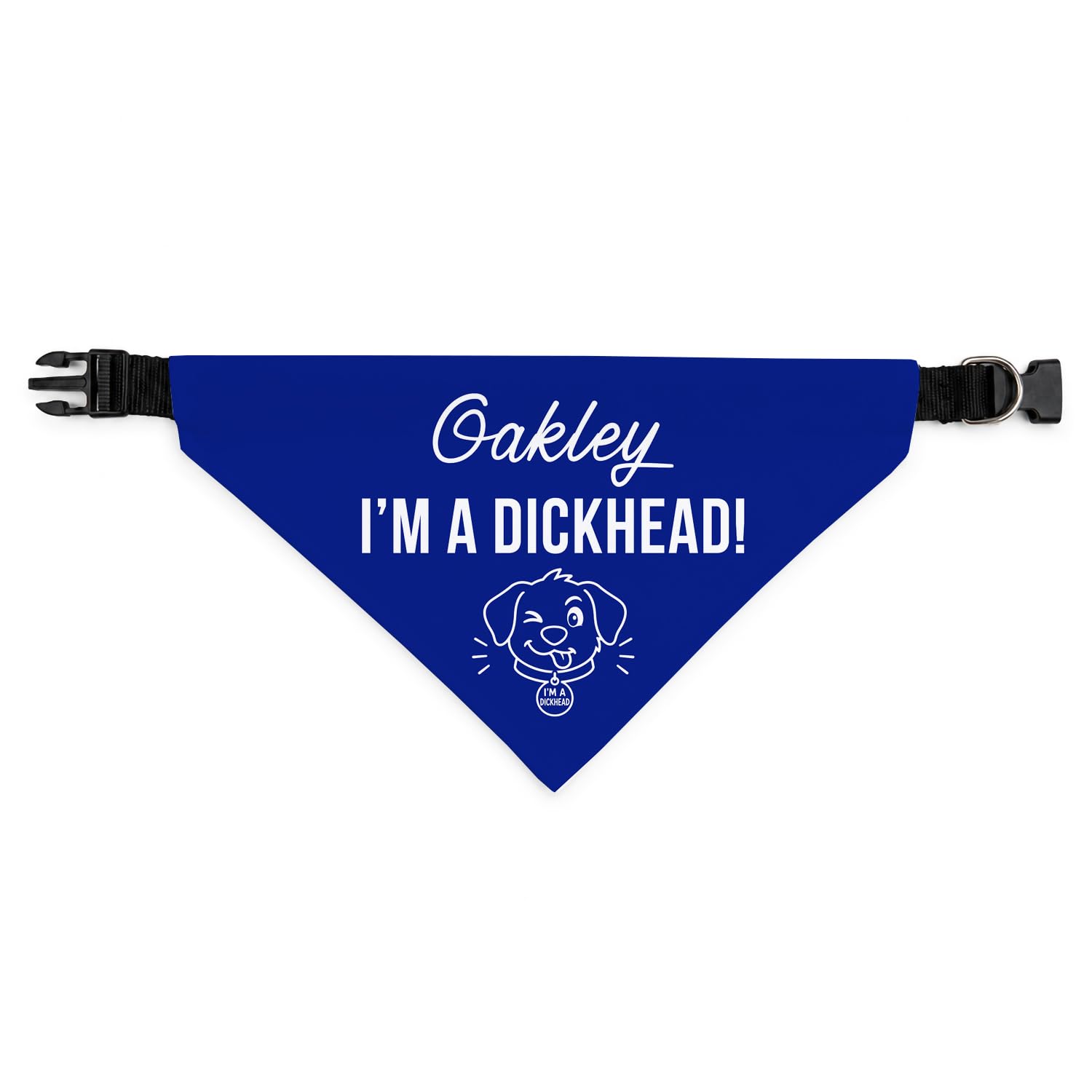 Personalised Dog Bandana | Custom Dog Scarf - I'm A Dickhead - Reactive Nervous Dog Warning Neckerchief | Funny Dog Lead Sign | DHEAD (Navy Blue, Large – Approx. 22cm x 14cm)