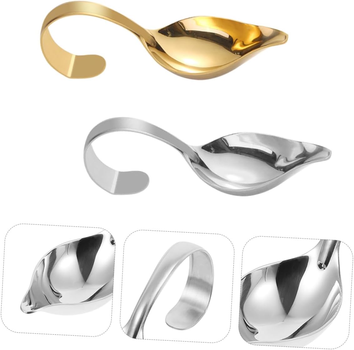 2pcs Sauce Spoons for Serving Stainless Steel with Curved Handle