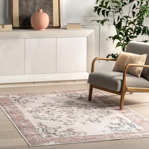 Tapis rétro lavable en machine gris clair Layna 122x152 cm