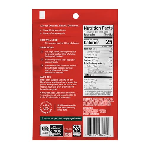 Image of Simply Organic Spicy Taco Seasoning Mix, Gluten Free, Certified Organic, Kosher, Vegan, Vegetarian, Pure Flavor for Tacos, Stir-Fries, Mexican Dishes, and More | 1.13 Ounce (Pack of 12)
