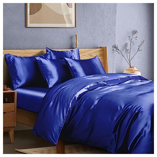 Manyshofu 6Pcs Royal Blue Duvet Cover Set Silky Cal King Bed Duvet Cover Sheet - Not Comforter, Cooling & Luxury Satin Comforter Cover Set - 1 Satin Duvet Covers, 1 Satin Fitted Sheet, 4 Pillowcases