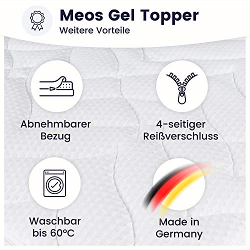 Meos® Gel-Schaum Topper 120x200 für Matratzen & Boxspringbett - Made in Germany - hohes RG50 - Bezug bis 60°C waschbar - Matratzenauflage (120 x 200 cm) White