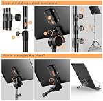 5 in 1 Dual-use Sheet Music Stand & Desktop Book Stand, Height Adjustable from 23.6-59 in, Folding Music Stand with Portable Carrying Bag, Sheet Music Folder & Rechargeable Music Stand Light