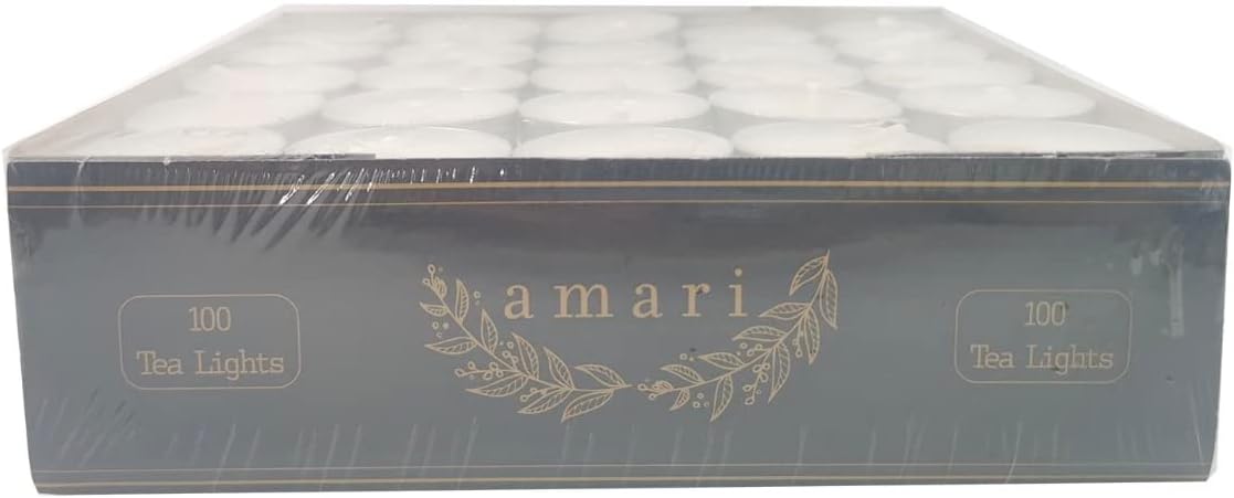 Amari 12g Tea Lights - 100 Pack Tea Light Unscented Candle - Lasts for 3-5 Hours (White)