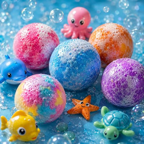 Image of Bath Bombs for Kids Gift Set, 12 Colorful Bath Bomb with Surprise Gift Inside, Ocean Theme Fizzing Tub Fun, Moisturizing Foam for Soft Skin, Cute Toy Filled Bath Time Treat