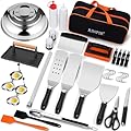 RINPIR 42pcs Griddle Accessories Kit for Blackstone, Flat Top Teppanyaki Spatula Set with Enlarged Spatulas, Melting Dome and Burger Press, Professional Hibachi Tools Gifts for Outdoor BBQ