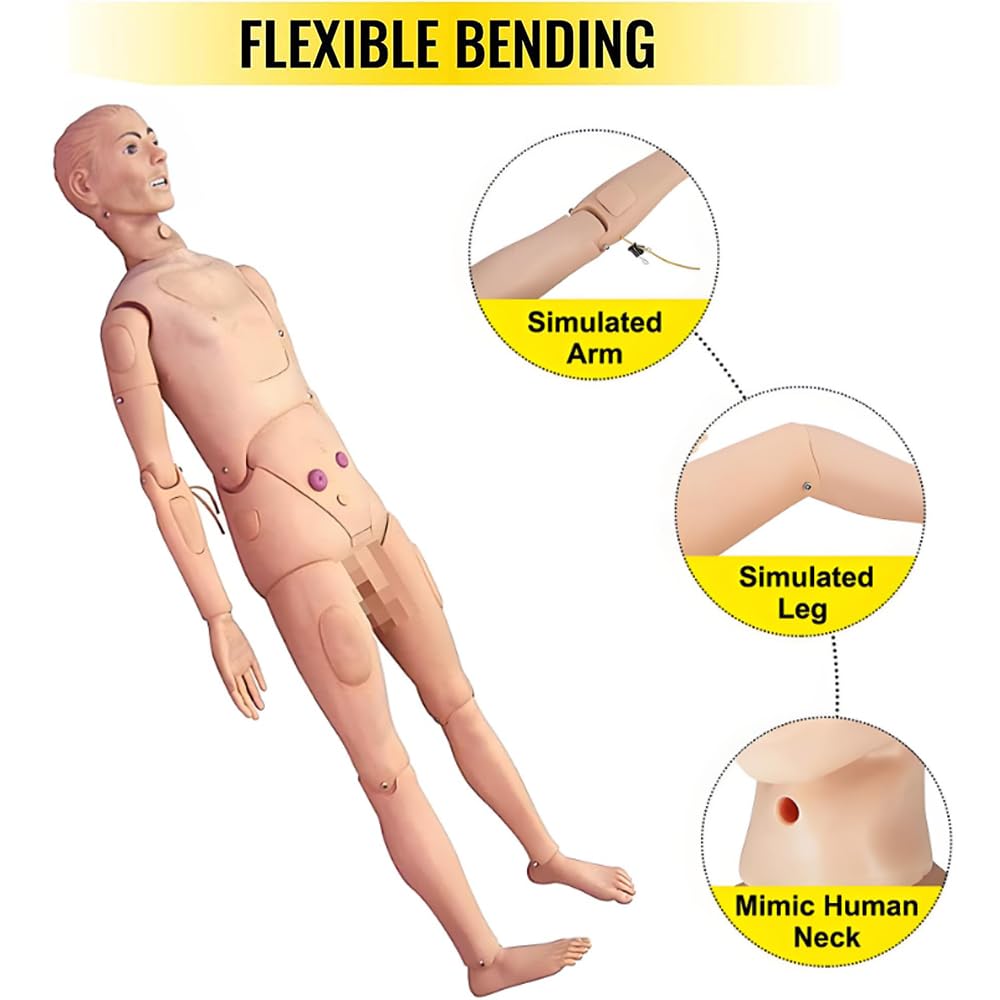 Modèle de mannequin de formation infirmière avec 15 modules, modèle d'enseignement des traumatismes avec combinaison de patient, modèle humain anatomique pour soins des plaies masculines
