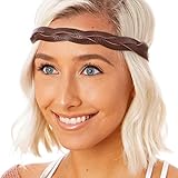 Hipsy Women's Adjustable NO SLIP Genuine Leather Headband Braid (Braided Brown Saddle Leather)