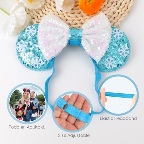 Image of DRESHOW Minnie Ears Headbands Mouse Ears Sequin Bow Headbands Elastic Adjustable Headband Glitter Party Decoration Cosplay Costume for Women