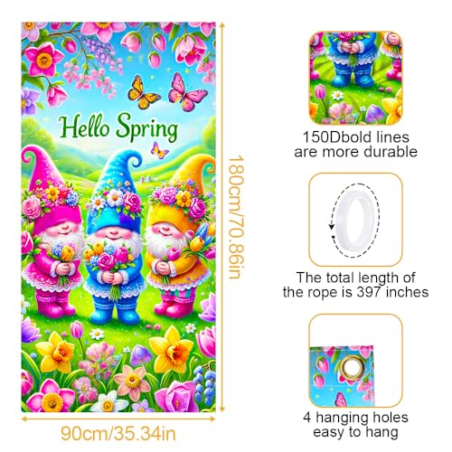 Image of Hello Spring Gnome Trio Door Cover 35x71in Butterfly