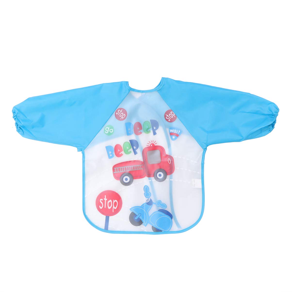 Eva Sky Blue Car Pattern Toddler Apron with Sleeves, Waterproof Kids Art Smock for Painting, Ideal for Ages 1-3, Lightweight and Breathable