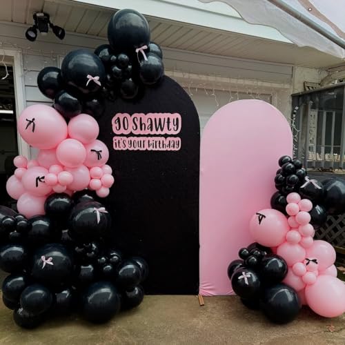 Image of 36pcs Black and Pink Square Foil Balloons Wall Backdrop with 147pcs Balloon Garland Arch Kit, Double Sided Balloons for Bachelorette Baby Shower Birthday Anniversary Prom Party Decorations