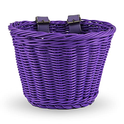 EIRONA Bike Handlebar Basket for Kids Bicycle, Balance Bike, Scooter, Tricycle, Bicycle Storage with DIY Decal, Purple
