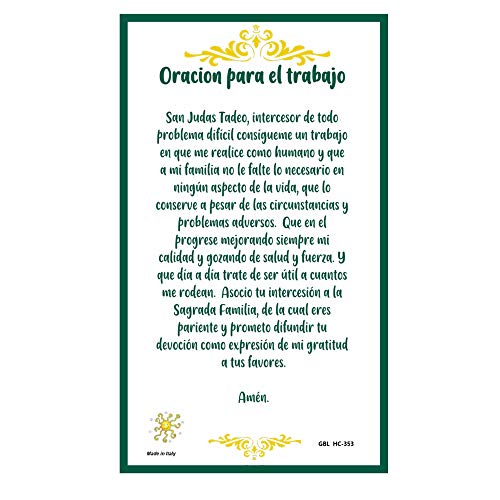 Oracion a San Judas Tadeo para Obtener Trabajo Tarjeta de Rezo Importada de Italia Laminada con Acentos en Oro
