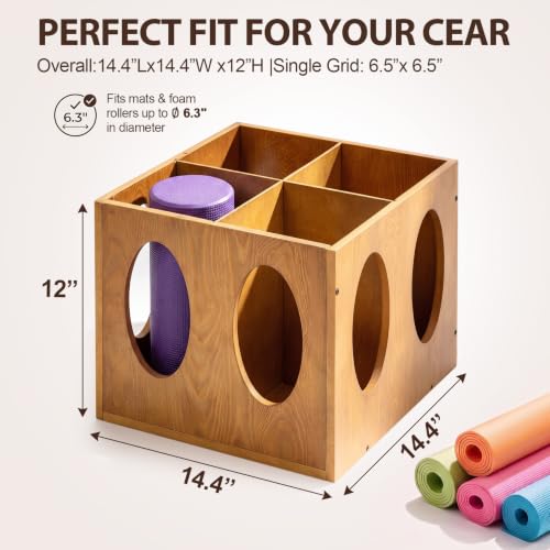 Image of Sintuff Vintage Wood Yoga Mat Holder Storage Organizer Floor Standing Foam Roller Holder Rack for Home Yoga Mats Gym Sports Exercise Accessories Dumbbell Resistance Bands