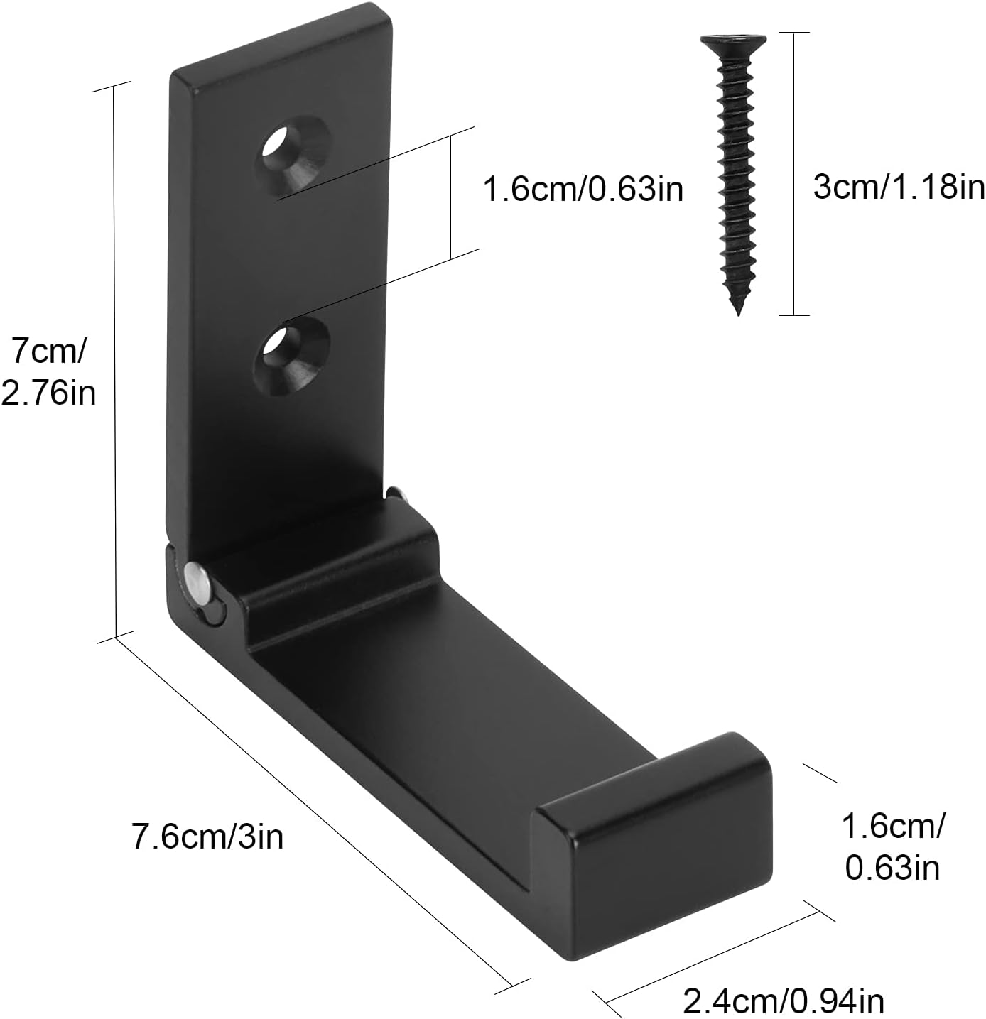Folding Coat Hooks, 5 Pcs Heavy Duty Wall Hooks, Aluminum Alloy Adhesive Foldable Headphone Holder Hooks Wall Mounted with 10 Screws for Hanging Coat, Hat, Towel, Bag, Black