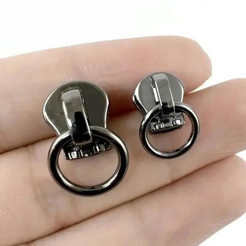 10/30/50 piezas 3# 5# deslizadores de cremallera para cremalleras de metal O anillo tirador de cremallera bolsa de cabeza bolso de tela kit de reparación de prendas accesorios de costura DIY-plata-50