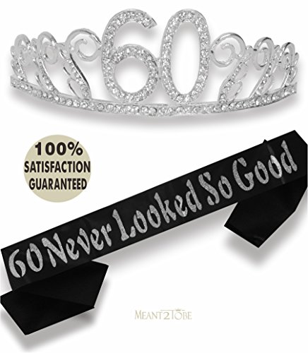 60th Birthday Gifts for Women, 60th Birthday Tiara and Sash Silver, HAPPY 60th