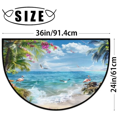 Image of Half Round Doormat Summer Flamingo Bird Flowers Non Slip Half Circle Area Rugs Indoor Washable Half Moon Rug Semi Circle Bathroom Runner Mat Entrance Floor Carpet for Kithen Bedroom Fireplace Decor