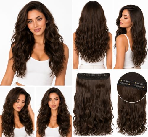 Image of Women Hair Extension Long Curly Wavy Dark Chocolate Brown 20 Inches Hairpiece With 5 BB Clip /Hair Extension for Women Party /Halloween /Christmas