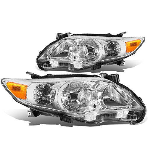 DNA MOTORING Pair Headlight Assembly Compatible With 2011-2013 Toyota Corolla Sedan, Chrome/Amber, HL-OH-TCOR11-CH-AM