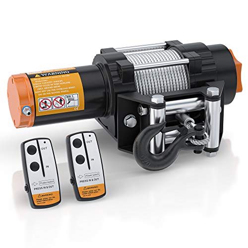 ORCISH 12V 3500LBS Synthetic Rope Winch Kits for Towing ATV/UTV Off Road Trailer with Wireless Remote Control Mounting Bracket.(3500 Synthetic Rope) (4500 Steel Cable)