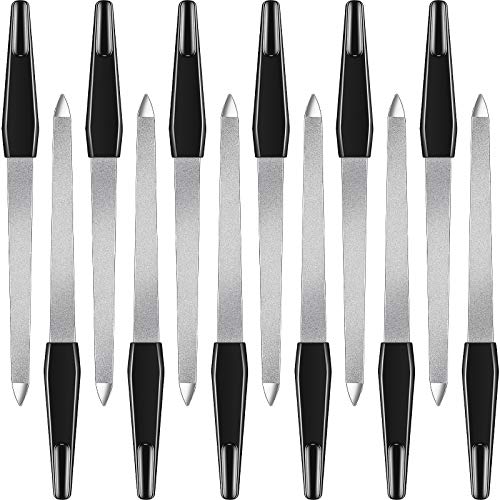 12 Pcs Metal Nail File 6.7 Inch Nail File Stainless Steel Nail File Double Sides Metal Sapphire File with Anti Slip Handle Fingernails Toenails Manicure File for Woman and Men (Black)