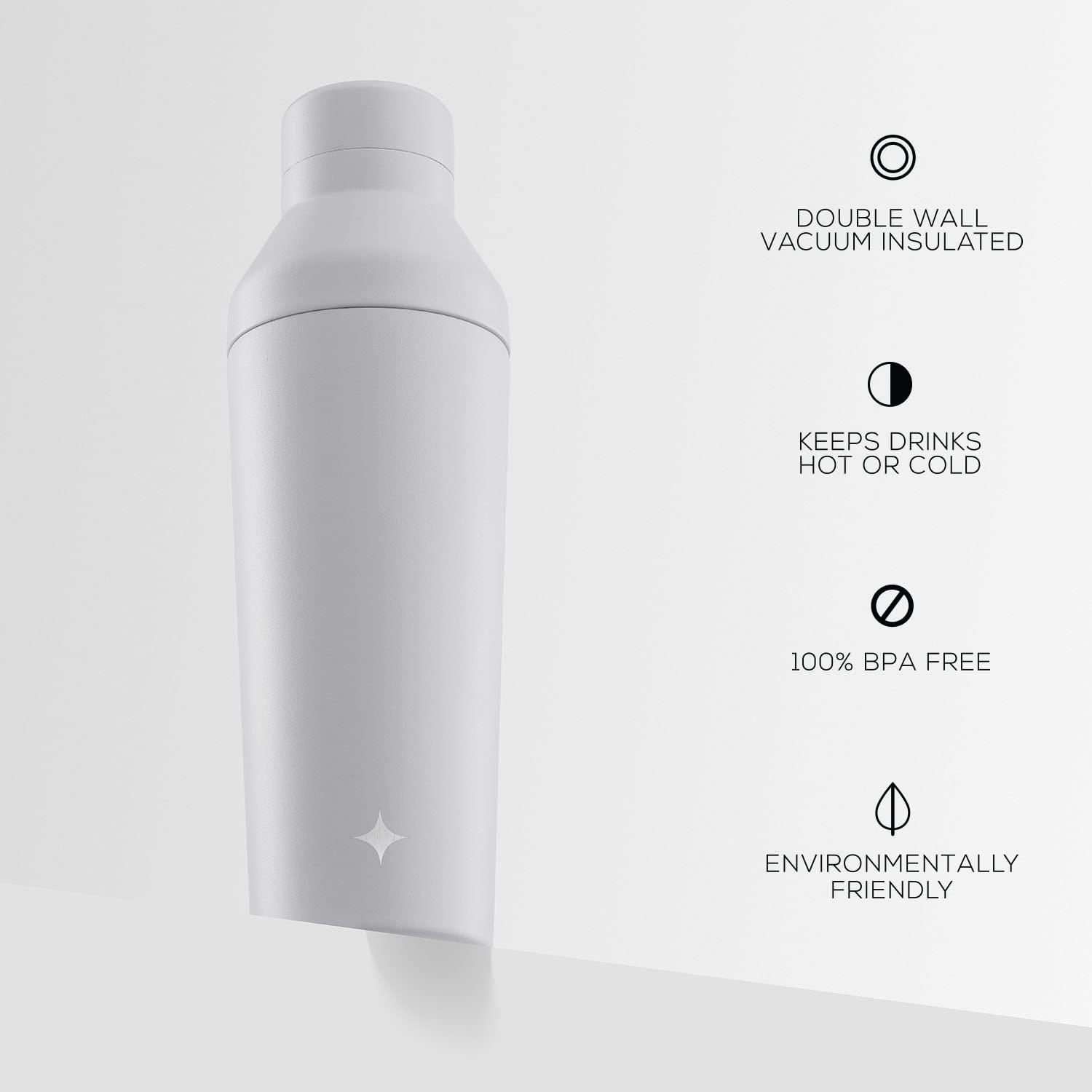 JoyJolt Bouteille shaker triple isolation pour cocktails/protéines - Tasse shaker de 591 ml avec couvercle doseur d'alcool et bouchon doseur - Bouteilles shaker glacées 12 heures pour mélanges de