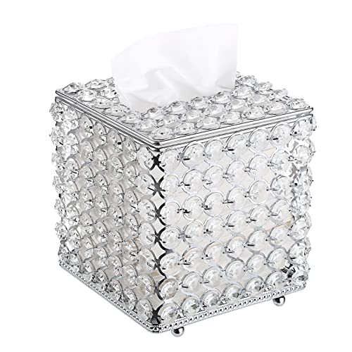 SUMNACON Caja de pañuelos de cristal y metal para pañuelos de papel, caja de pañuelos, caja decorativa para salón, comedor, hotel, restaurante, oficina, cuadrado Cover