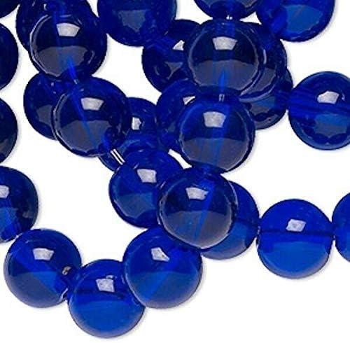 36 Inch Strand Transparent Cobalt Blue 8mm Glass Round Beads