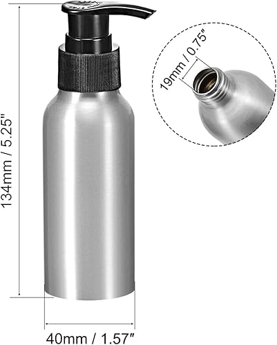 Miniatura 6 de uxcell Botella de bomba de aluminio de 4 oz4.1 fl oz con tapa de bomba negra, botella de viaje vacía recargable para cocina y baño, 2 unidades