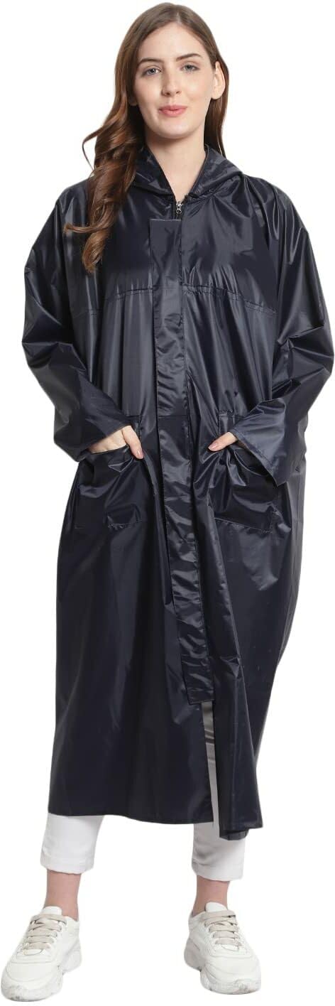 Casual Solid Women Raincoat (Women Raincoat Suit_Navy_2XL)-image-2