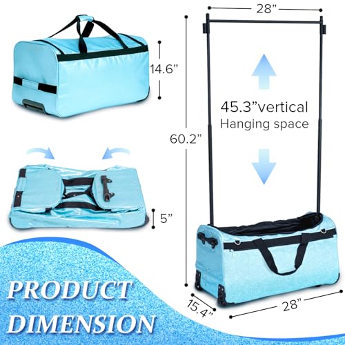 Rolling Dance Competition Bag with Retractable Garment Rack, 29 Inch, Blue, Wheeled Travel Suitcase with Privacy Curtain (Blue)2