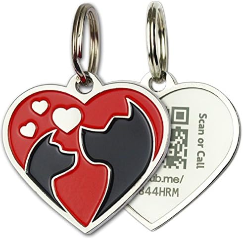 PINMEI Zine Alloy Scannable QR Code Pet Dog Cat ID Tag, Powered by PetHub (Red Heart)