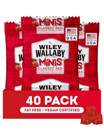 Wiley Wallaby Mini Licorice Bites 0.5 Ounce Classic Gourmet Soft & Chewy Australian Classic Red Licorice Candy Bags, 40 Pack
