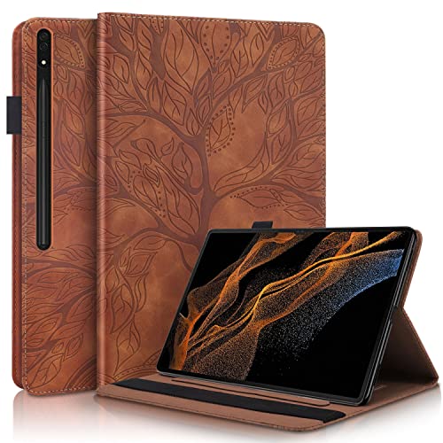 Succtopy Coque Samsung Galaxy Tab S8 Ultra 14,6 Pouces 2022,PU Cuir Cover Tablette Housse de Protection avec S Pen Holder,Portefeuille Tablet Étui pour Samsung S8 Ultra 2022 SM-X900/SM-X906,Brun Cover