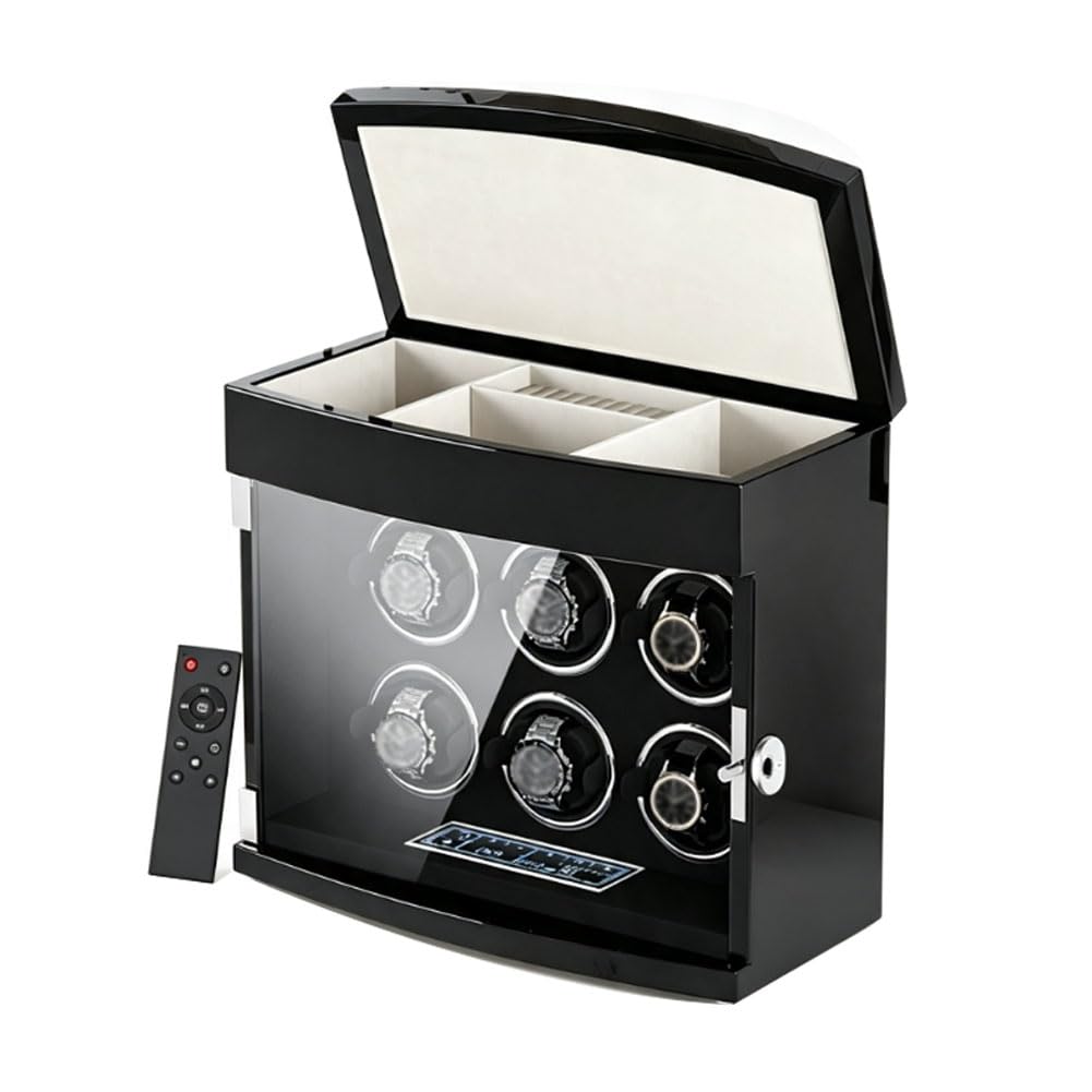 Relojero Automatico, Caja Relojes Almacenamiento en Altura Black 6 Slots | 10dB Cristal Templado Capacidad de Almacenamiento Protección Contra La Magnetización Pantalla Táctil Lcd
